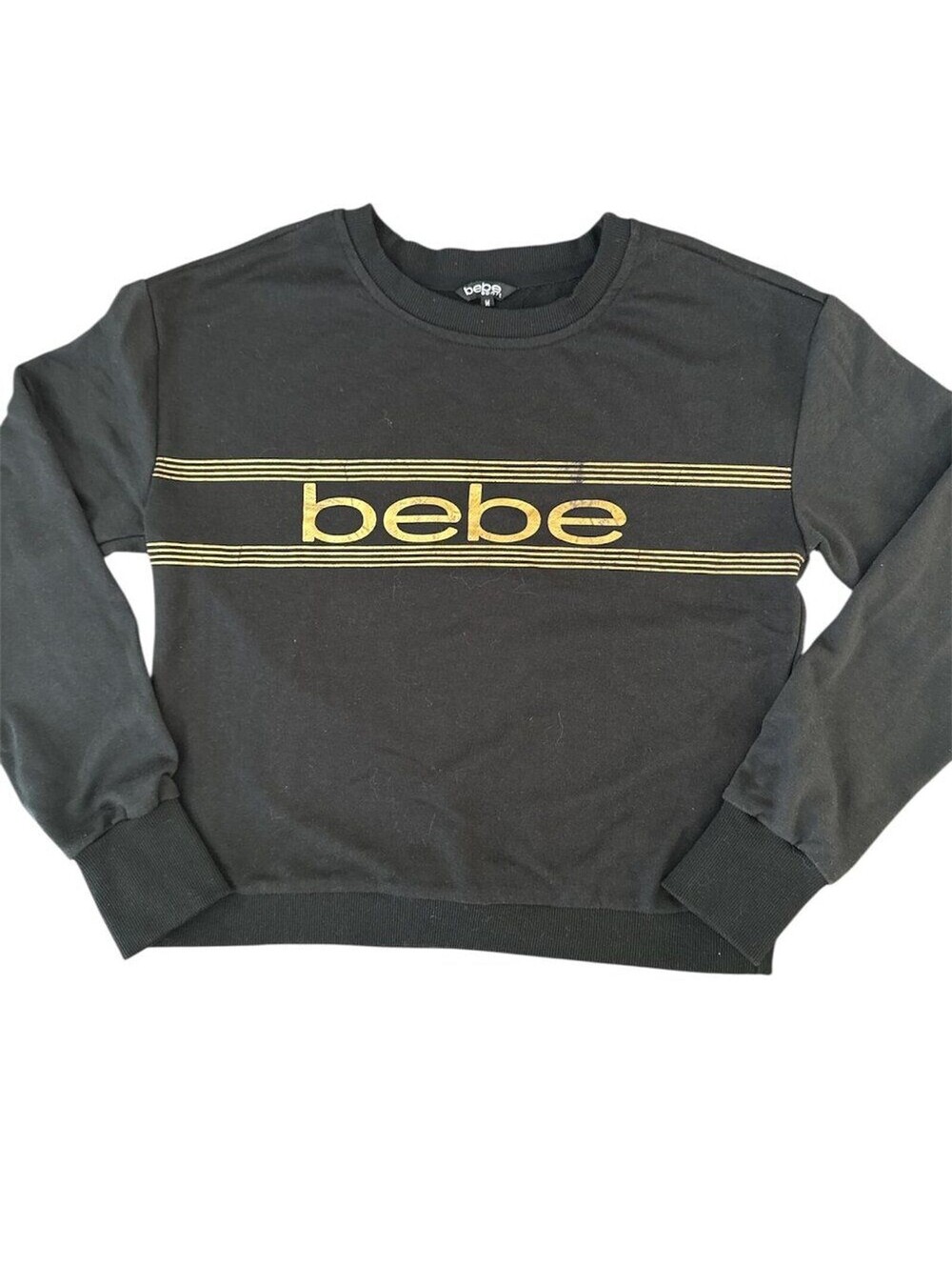Bebe Sport Women’s Black Crew Neck Sweatshirt Gold Logo - Medium